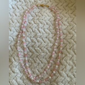Elegant Handmade Pink and White Beaded Necklace